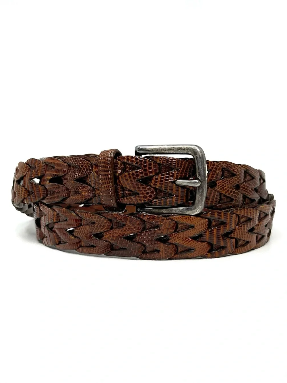 Vintage Cole Haan Lizard & Leather Brown Braided Belt Men’s Size Large 38” Vtg